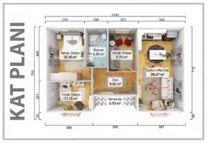 85 m²'lik prefabrik evin alternatif görünümü