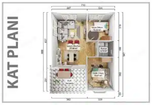 55 m²'lik prefabrik evin alternatif görünümü