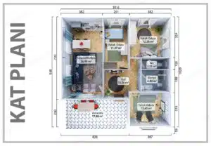 98 m²'lik prefabrik evin alternatif görünümü