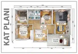 113 m²'lik prefabrik evin alternatif görünümü