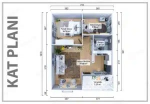 74 m²'lik prefabrik evin alternatif görünümü