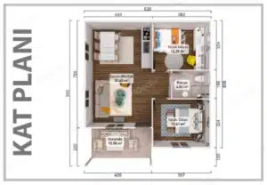 Vue alternative d'une maison préfabriquée de 75 m²