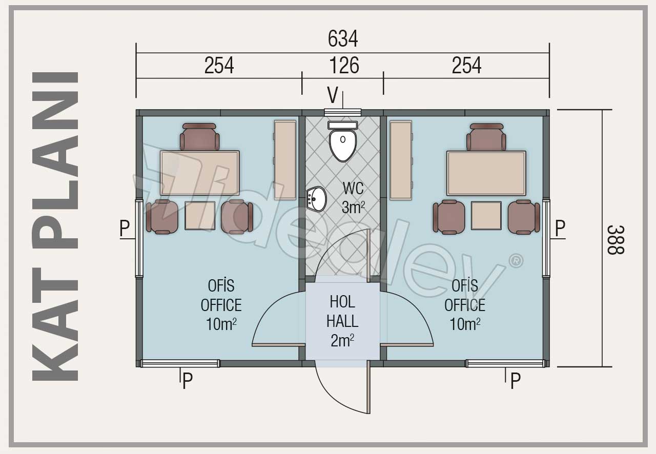 25 m² Prefabricated Office 3 25 m² Prefabricated Office - Image 2