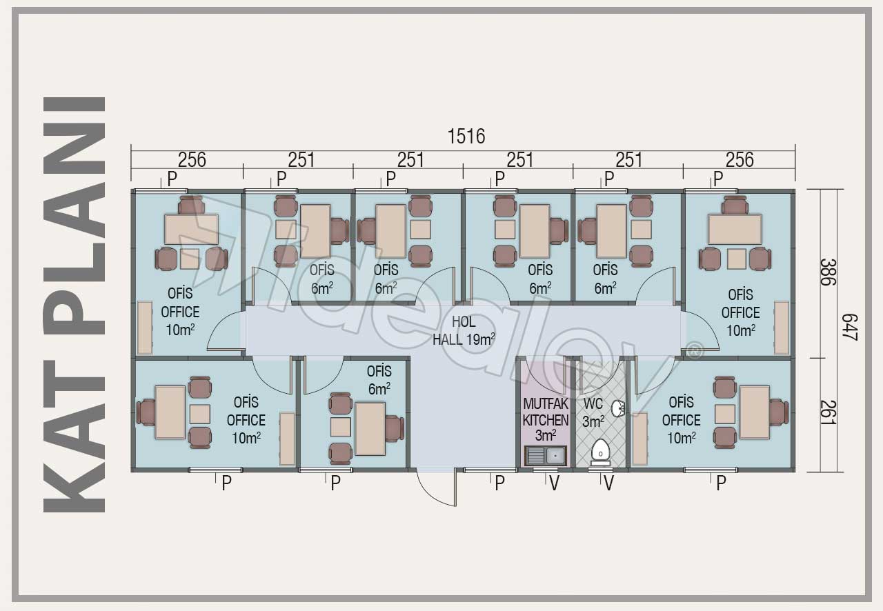 98 m² Prefabricated Office 4 98 m² Prefabricated Office - Image 2