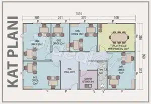 Alternativní pohled na prefabrikovanou kancelář o rozloze 136 m²