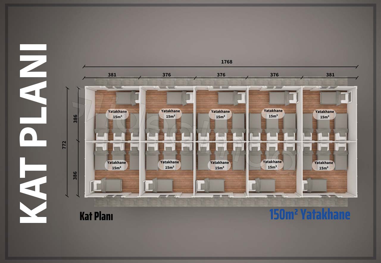 150 m² Prefabricated Dormitory 4 150 m² Prefabricated Dormitory - Image 2