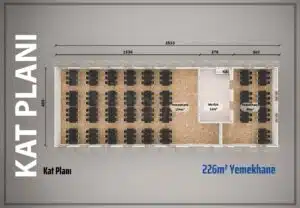 Vedere alternativă a unei săli de mese prefabricate de 226 m²