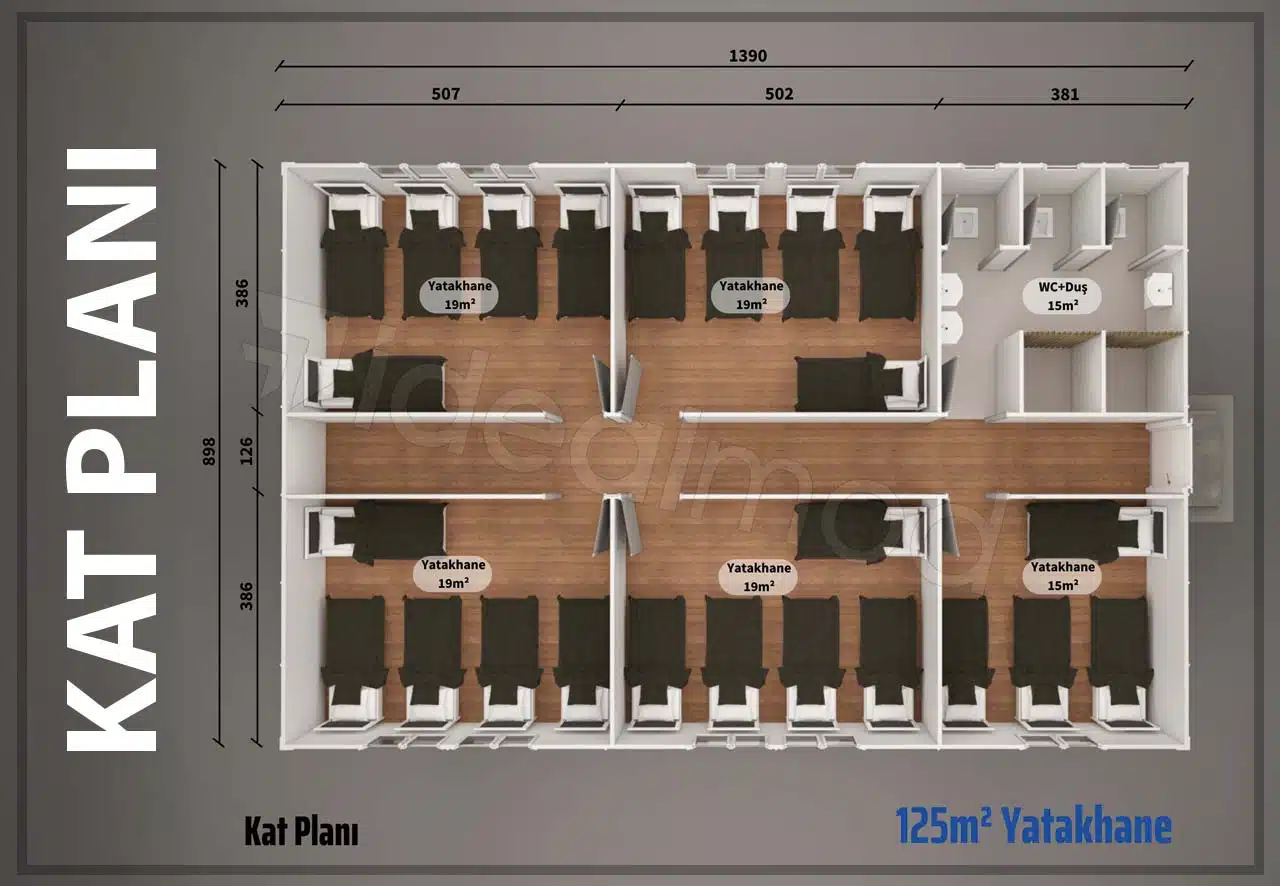 4 125 m² Prefabrik Yatakhane - Resim 2