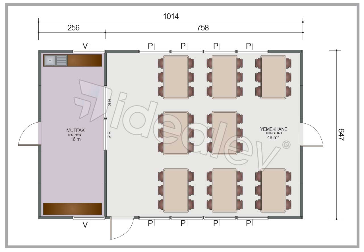 prefabrik yemekhane IPYMH 02 plan 66 m² Prefabricated Dining Hall - Image 2