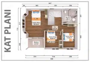 Vue alternative d'une maison préfabriquée à deux étages de 131 m²