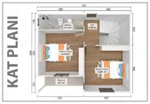 Vue alternative d'une maison préfabriquée à deux étages de 99 m²