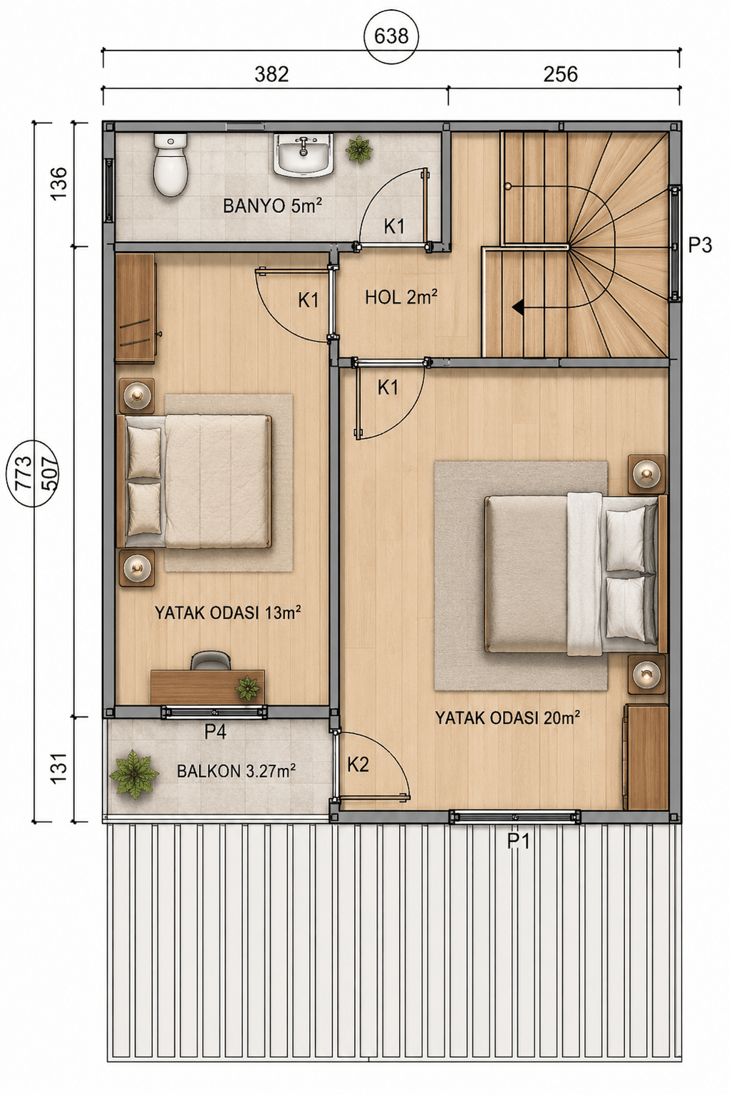 116 m2 prefabrik ev plan 116 m² Two Story Prefabricated House - Image 3