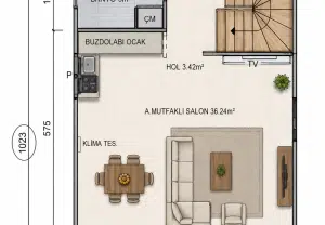 Vedere alternativă a unei case prefabricate cu două etaje de 116 m²
