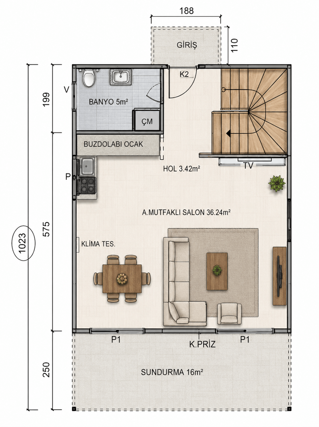 116 m2 prefabrik ev plani 116 m² Two Story Prefabricated House - Image 2